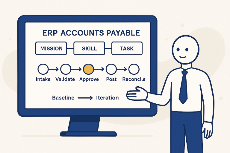Enterprise AI agent orchestrating Odoo Accounts Payable with GDPR and LATAM e-invoicing guardrails, showing reconciliation cycle time reduction